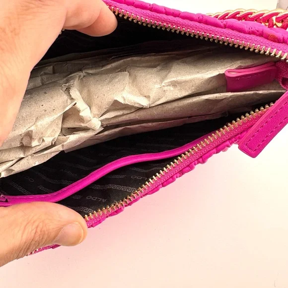 Aldo Hot Pink Quilted Chain Shoulder Bag w/ Coin Pouch & Removable Guitar Strap - Picture 8 of 10